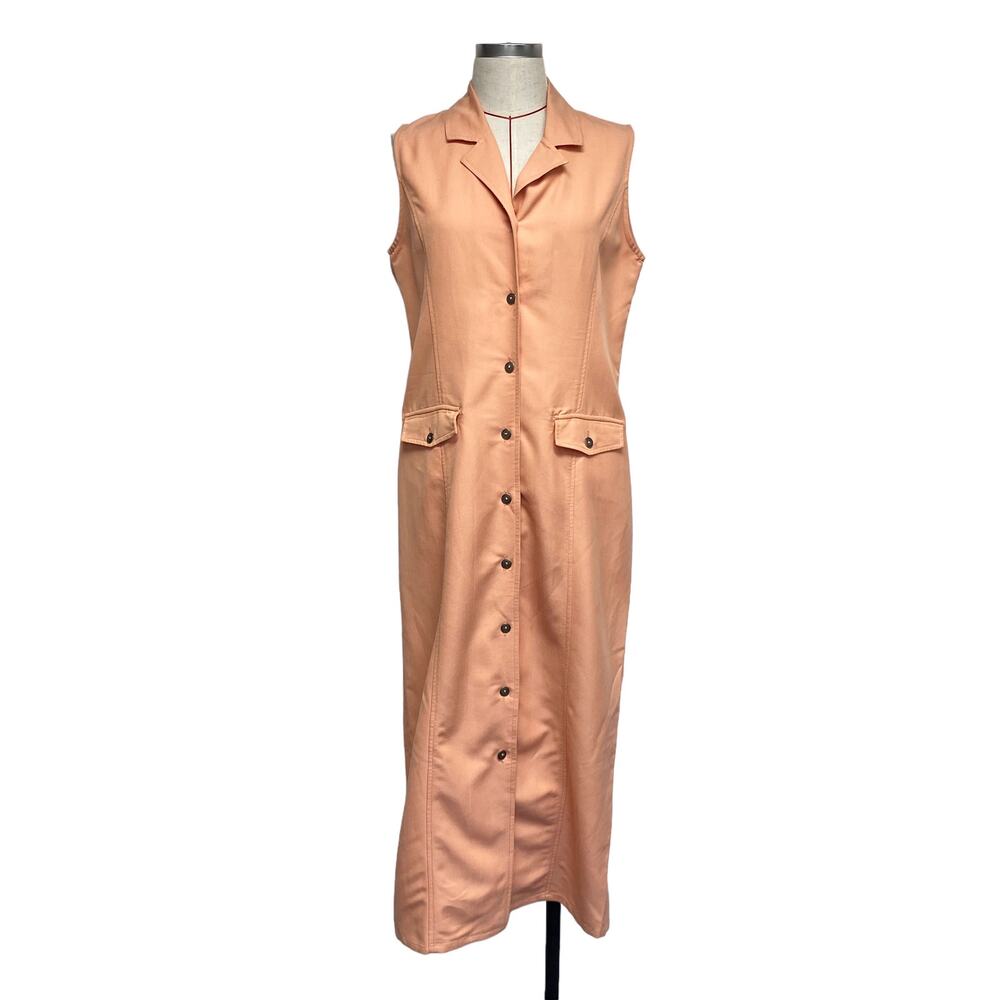 Vintage Shaver Lake Womens Size M Coral Pinafore Button Up Maxi Dress
